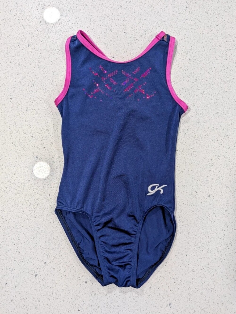 GREAT GK Elite Adult Small Gymnastics Dance Leotard SOFT Blue Pink SEQUINS